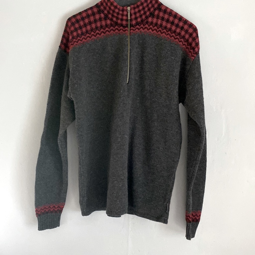 Woolrich Women’s Medium Half Zip Grey Wool with Buffalo Plaid Sweater